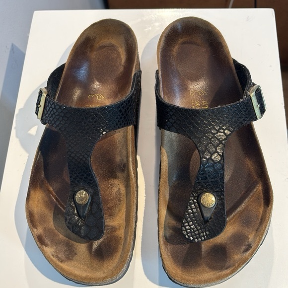 BIRKENSTOCK Gizeh SANDALS WOMEN 41 Black snake print - Picture 2 of 6